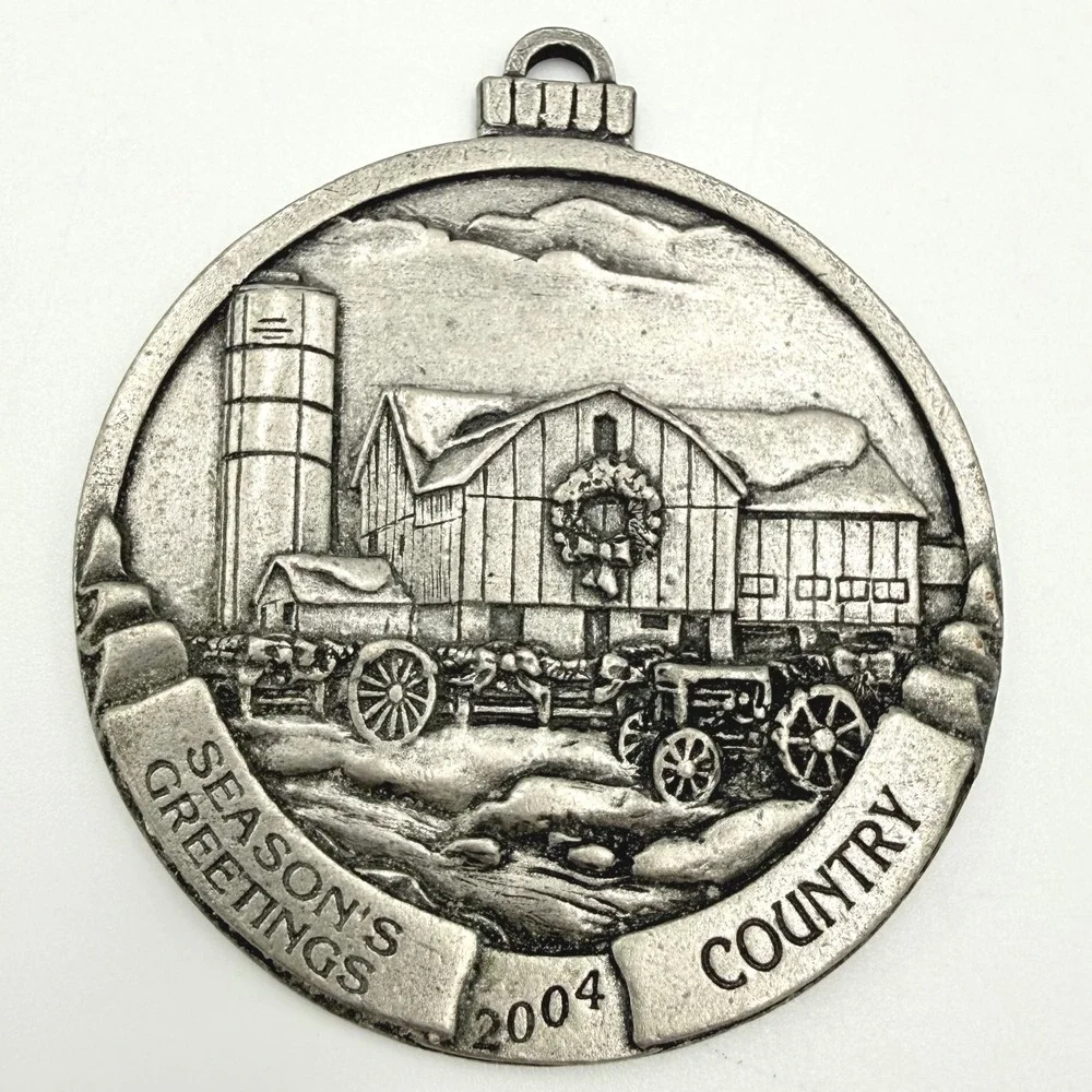 Country Christmas Ornaments Set 3 Silver Pewter Tone 2004 2005 Barn Bells